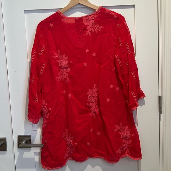 Johnny Was Embroidered Red Floral Blouse Size S - Picture 4 of 5
